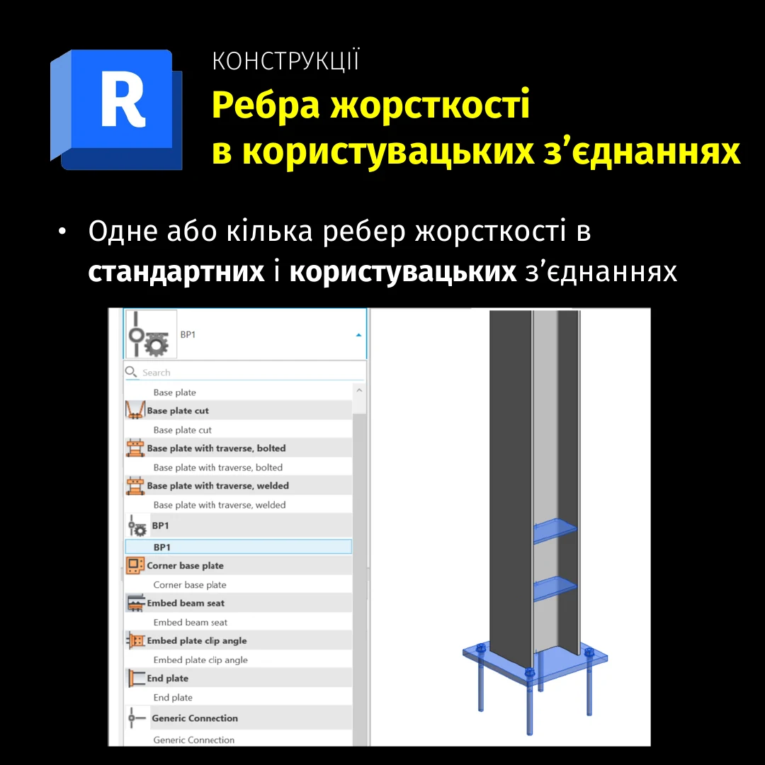 Revit 2027.3: ребра жорсткості в користувацьких з’єднаннях